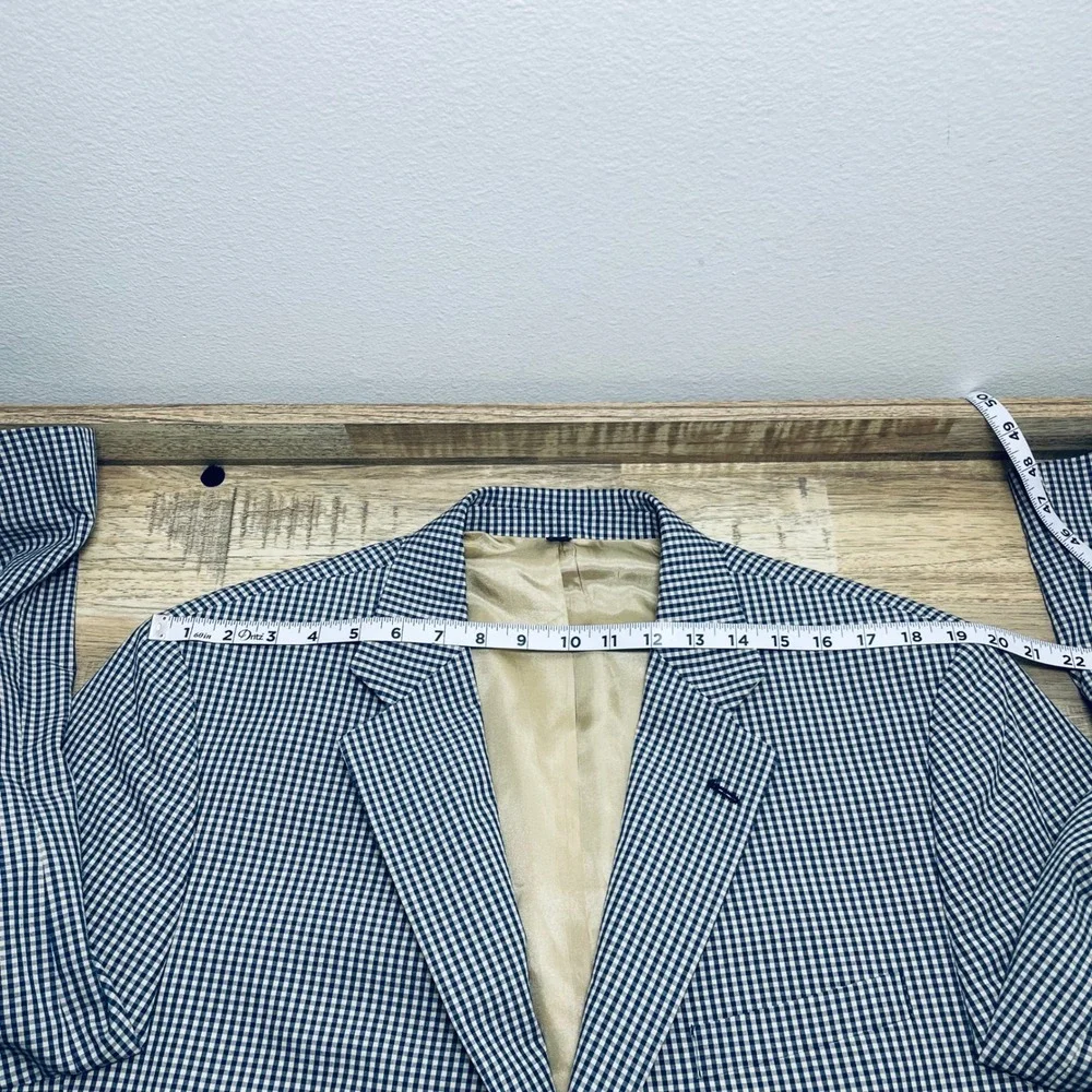 Orvis Mens 44R Gingham Blazer Blue White 3 Button Sport Coat Poly Cotton Blend
